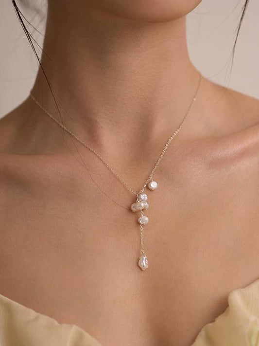 Baroque Pearl Y Necklace – 925 Sterling Silver, Delicate Handmade Style
