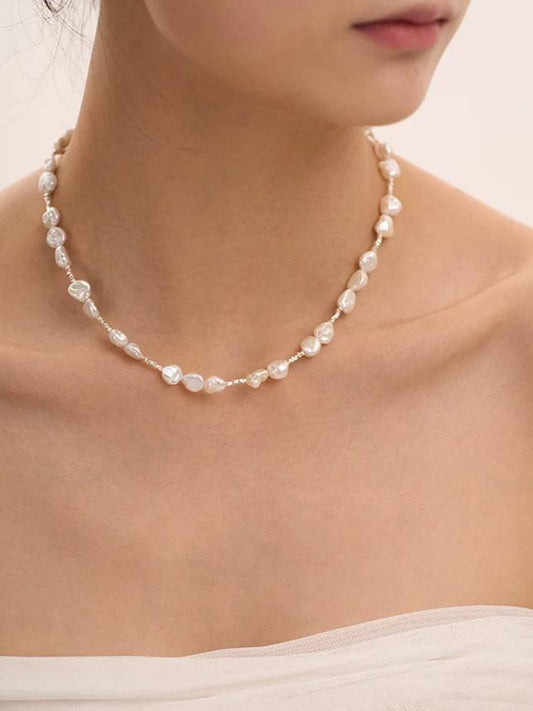 Baroque Pearl & 925 Silver Necklace – Minimalist Irregular Pendant Design